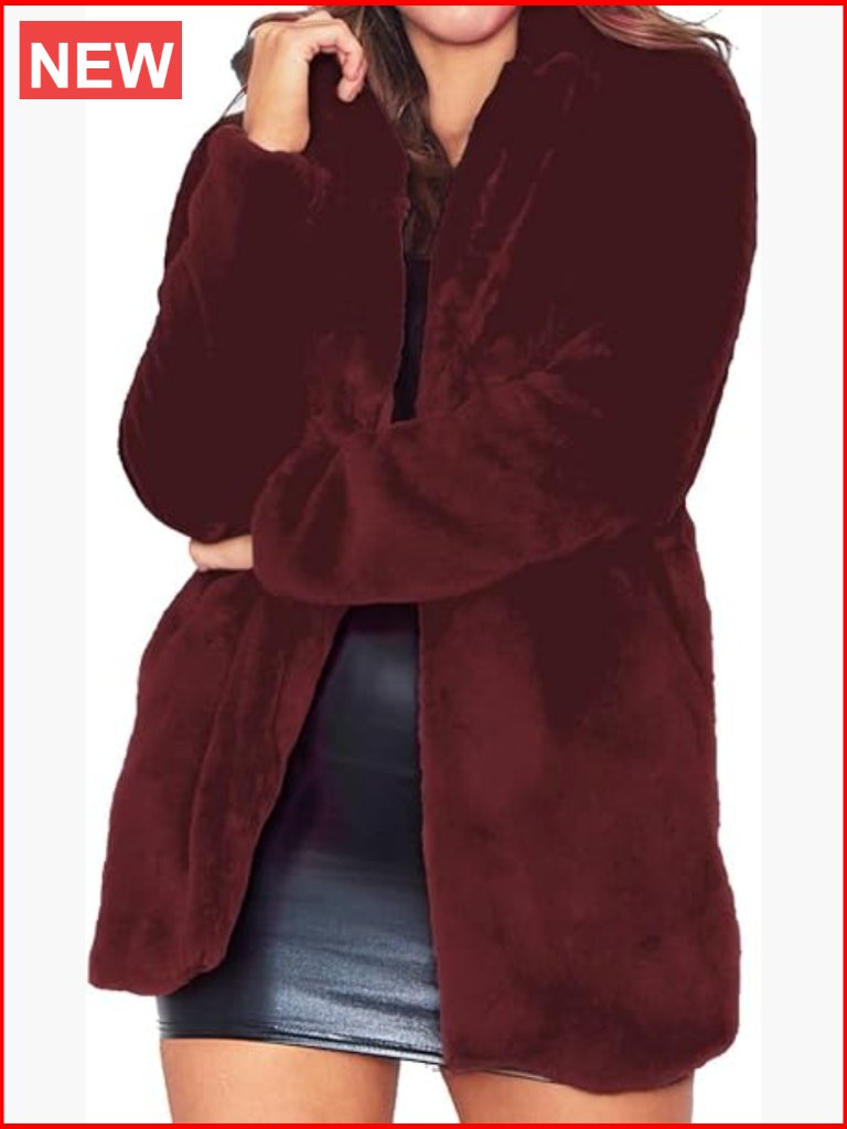 Trim Design Faux Fur Overcoat With Cozy Lining, Long Sleeve, Zipper